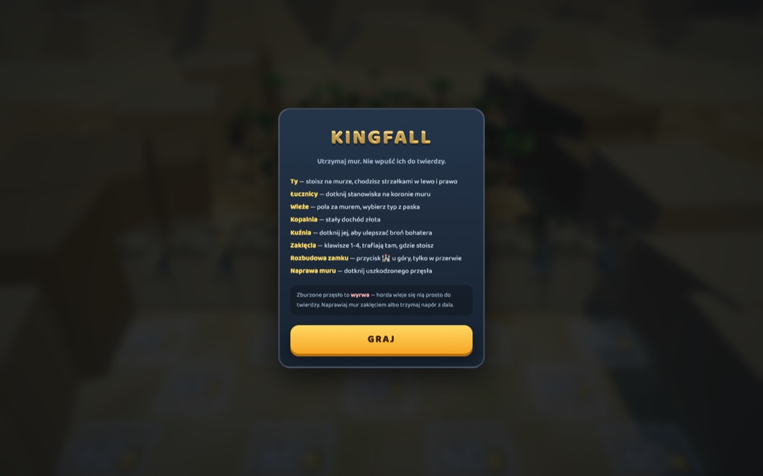 Kingfall, ekran startowy gry