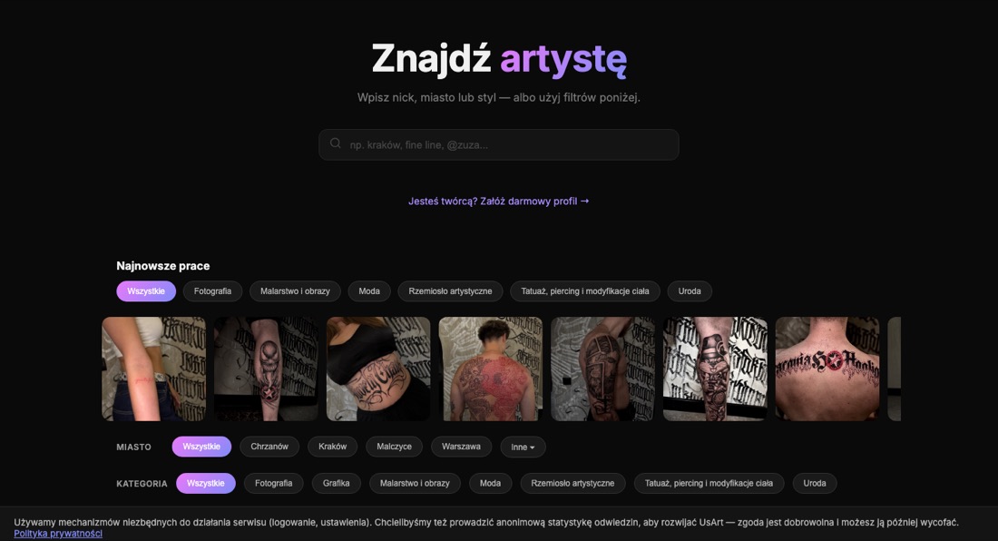 UsArt, wyszukiwarka artystów